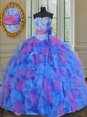 Vintage Sweetheart Sleeveless Organza Quinceanera Dress Beading and Appliques and Pick Ups Court Train Lace Up