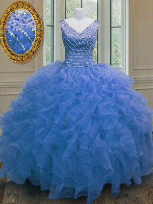 Admirable Scoop Beading and Ruffles Sweet 16 Dresses White And Red Zipper Sleeveless Floor Length