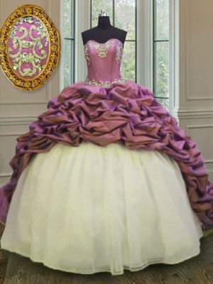 Gorgeous Pick Ups Sweep Train Ball Gowns Quinceanera Gown White And Purple Sweetheart Organza and Taffeta Sleeveless Lace Up