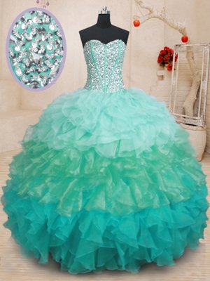 Organza Straps Sleeveless Zipper Beading and Ruffles Quince Ball Gowns in Red