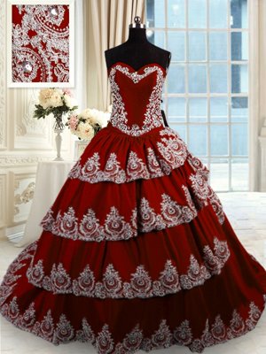 Sleeveless With Train Beading and Appliques and Ruffled Layers Lace Up Quinceanera Gown with Grey Court Train