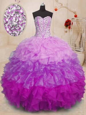 Exceptional Sleeveless Lace Up Floor Length Beading and Ruffles 15th Birthday Dress