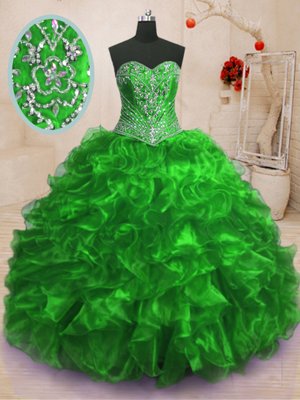 Light Blue Organza Lace Up Sweetheart Sleeveless Floor Length 15 Quinceanera Dress Beading and Ruffles