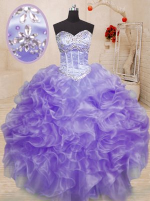 Beading and Ruffles Quince Ball Gowns Baby Blue Lace Up Sleeveless Floor Length