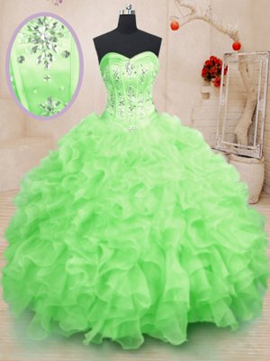 Ball Gowns Quinceanera Gowns Coral Red Sweetheart Organza Sleeveless Floor Length Lace Up
