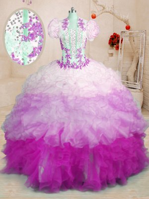 Elegant Multi-color Sleeveless Brush Train Beading and Appliques and Ruffles With Train Vestidos de Quinceanera