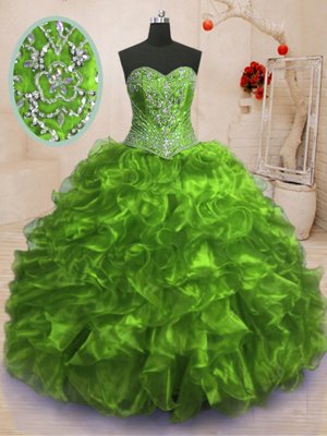 Sleeveless Sweep Train Lace Up With Train Beading and Ruffles Quinceanera Dresses