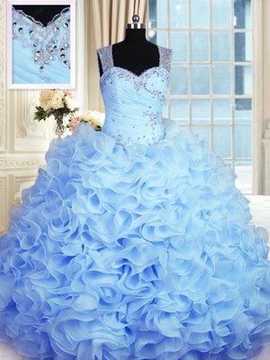 Sleeveless Zipper Floor Length Beading and Ruffles Quinceanera Dresses