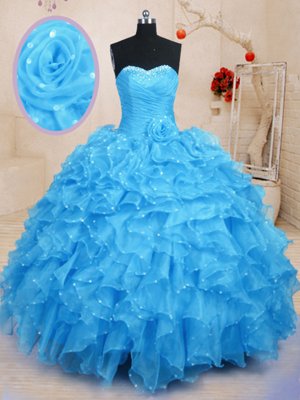 Shining Pink Strapless Lace Up Beading and Ruffles and Ruching Quinceanera Gowns Sleeveless