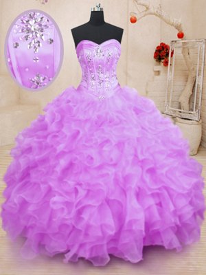 Luxury Floor Length Lace Up Quinceanera Gown Hot Pink and In for Military Ball and Sweet 16 and Quinceanera with Beading and Ruffles