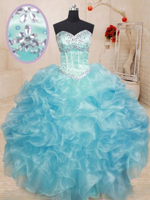 Ball Gowns Sweetheart Sleeveless Organza Floor Length Lace Up Beading and Ruffles Quinceanera Dress