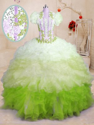 Lovely Brush Train Ball Gowns Sweet 16 Dress Black Sweetheart Organza and Printed Sleeveless With Train Lace Up