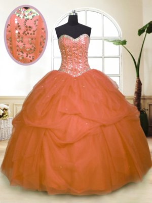 Sleeveless Sequins and Pick Ups Lace Up Quinceanera Dress