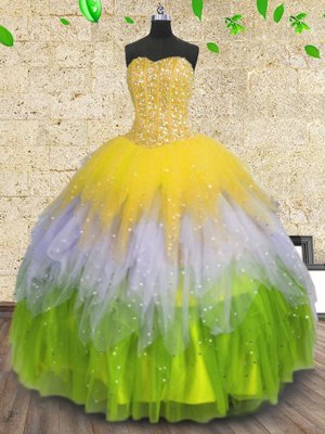 Sleeveless Lace Up Floor Length Beading and Ruffles and Sequins Vestidos de Quinceanera