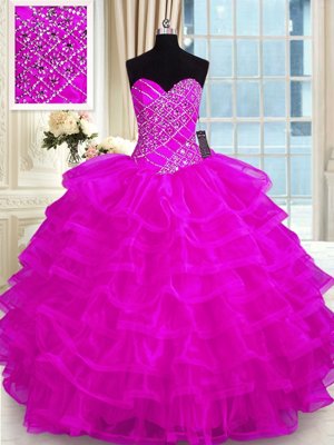 Charming Ruffled Floor Length Fuchsia Quinceanera Dresses Sweetheart Sleeveless Lace Up