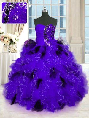 Gorgeous Tulle Sleeveless Floor Length Vestidos de Quinceanera and Beading and Ruffles