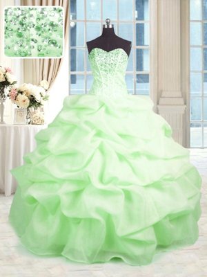 Enchanting Brown Lace Up Sweetheart Beading and Ruffles 15 Quinceanera Dress Organza Sleeveless Brush Train