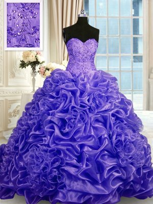 Purple Sleeveless Sweep Train Beading and Pick Ups 15 Quinceanera Dress