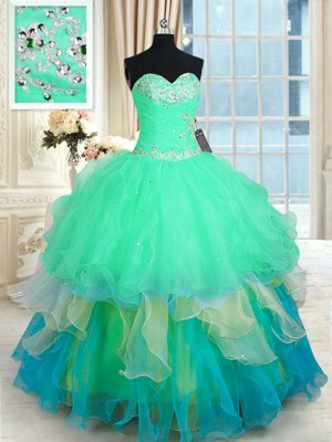 Captivating Sleeveless Beading and Ruching Lace Up Quinceanera Gowns