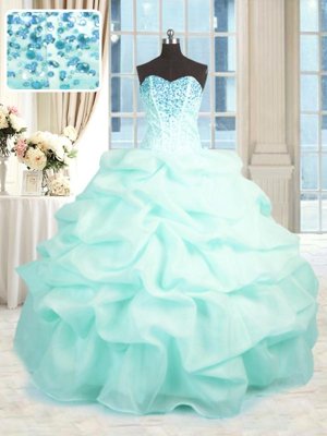 Elegant Eggplant Purple Ball Gowns Beading and Ruffles Quinceanera Gowns Lace Up Organza Sleeveless With Train