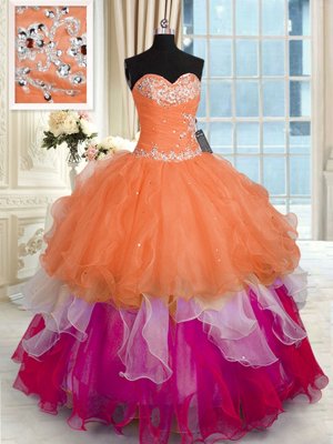 Nice Organza Sweetheart Sleeveless Lace Up Beading and Ruffled Layers Sweet 16 Quinceanera Dress in Multi-color