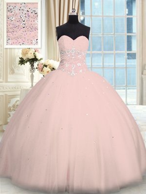 Cute Sequins Sweetheart Sleeveless Lace Up Quinceanera Gown Baby Blue Organza