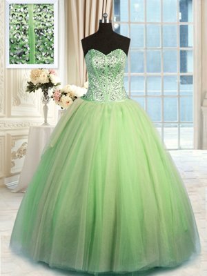 Sleeveless Lace Up Floor Length Beading and Ruching Sweet 16 Dresses