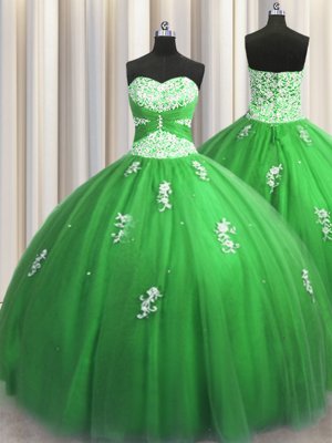 Bling-bling Sleeveless Floor Length Beading and Ruffles Lace Up Quinceanera Gowns with Pink