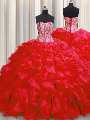 Admirable Organza Sweetheart Sleeveless Lace Up Beading and Ruffles and Ruching Quinceanera Dresses in White And Purple