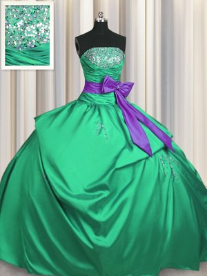 Free and Easy Pick Ups Bowknot Floor Length Ball Gowns Sleeveless Green Sweet 16 Dresses Lace Up