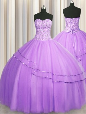 Beautiful Visible Boning Sleeveless Lace Up Floor Length Beading and Ruffles and Sequins Quinceanera Dresses