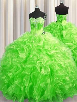 Sweep Train Ball Gowns Sweet 16 Dress Sweetheart Organza Sleeveless Lace Up