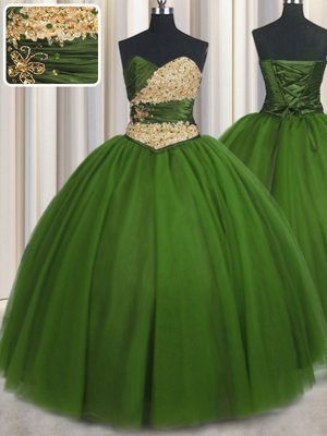 High End Green Sweetheart Neckline Beading and Ruching and Belt Quinceanera Dresses Sleeveless Lace Up
