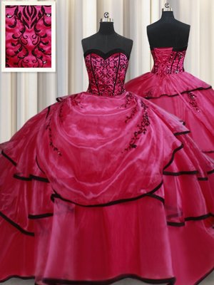 Red Ball Gowns Satin Sweetheart Sleeveless Beading and Appliques and Ruffled Layers Floor Length Lace Up Sweet 16 Quinceanera Dress
