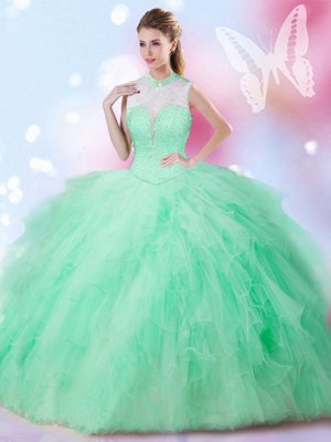 Luxury Apple Green Sleeveless Beading and Ruffles Floor Length Quinceanera Gowns