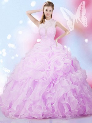 Colorful Sleeveless Lace Up Floor Length Beading and Ruffles and Pick Ups Quinceanera Gowns