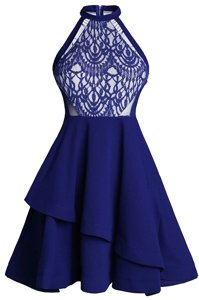 Blue Zipper Cocktail Dresses Ruffled Layers Sleeveless Knee Length