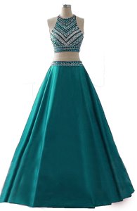 Hot Sale Dark Green Scoop Zipper Beading Going Out Dresses Sleeveless