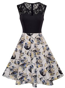 Scoop Sleeveless Club Wear Knee Length Lace and Embroidery and Pattern Multi-color Satin