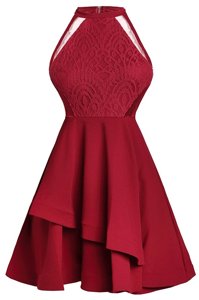 Ruffled Layers Cocktail Dresses Wine Red Zipper Sleeveless Knee Length
