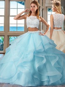 Bateau Sleeveless Organza Sweet 16 Dresses Beading and Ruffles Side Zipper