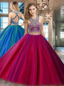 Excellent Scoop Floor Length Criss Cross Quinceanera Dresses Fuchsia and In for Military Ball and Sweet 16 and Quinceanera with Beading