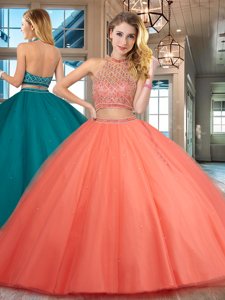 Attractive Lavender Halter Top Neckline Beading and Ruffled Layers and Pick Ups 15 Quinceanera Dress Sleeveless Backless