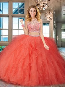 Sexy Scoop Sleeveless Backless Floor Length Beading and Ruffles Quinceanera Gown