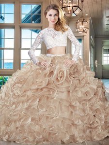 Edgy Pick Ups Ruffled With Train Multi-color Quinceanera Dresses Scoop Sleeveless Brush Train Criss Cross