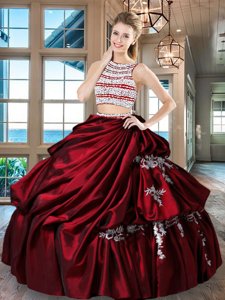 Scoop Beading and Appliques and Pick Ups Quinceanera Dress Wine Red Backless Sleeveless Floor Length