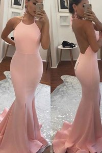 Mermaid Spaghetti Straps Sleeveless Satin Evening Party Dresses Beading Sweep Train Backless