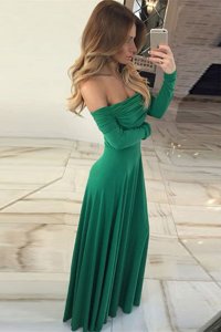 Dynamic Off the Shoulder Long Sleeves Chiffon Floor Length Zipper Going Out Dresses in Green for with Ruching