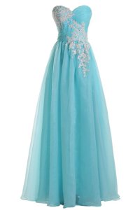 Affordable Blue A-line Tulle Sweetheart Sleeveless Appliques Floor Length Zipper Dress for Prom