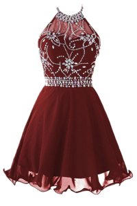 Sleeveless Backless Cocktail Dresses Burgundy Chiffon